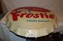 Huge Vintage 1950s Frostie Root Beer Soda Pop Bottle Cap 34 Embossed Metal Sign