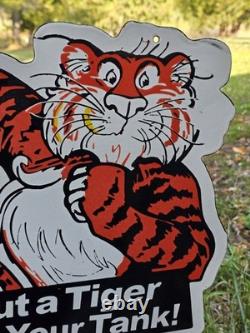 Huge Vintage Esso X Tiger Porcelain Enamel Sign 30 X 28 Inches