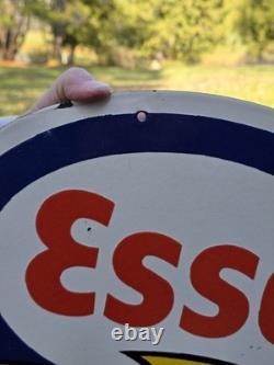Huge Vintage Esso X Tiger Porcelain Enamel Sign 30 X 28 Inches