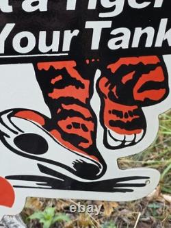 Huge Vintage Esso X Tiger Porcelain Enamel Sign 30 X 28 Inches