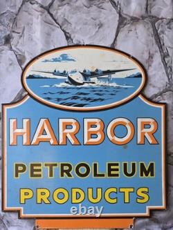 Huge Vintage Harbor Petroleum Products Porcelain Sign 24×21.5