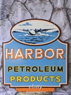Huge Vintage Harbor Petroleum Products Porcelain Sign 24×21.5