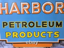 Huge Vintage Harbor Petroleum Products Porcelain Sign 24×21.5