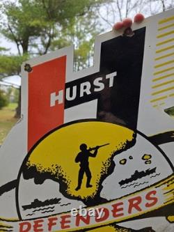Huge Vintage Hurst Armed Forces Club Defenders Porcelain Sign 24 X 24