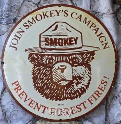 Huge Vintage Join Smokey's Campaign Prevent Forest Fires Porcelain Sign 28