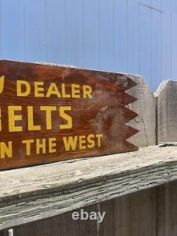 I950s CHAMBERS DEALER WESTERN BELTS TOP GRAIN STEERHIDE Vintage Wood Sign RARE