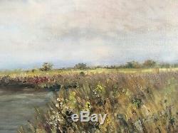 Impressionist Vintage Oil Painting Of A Rural Scene With River. Signed