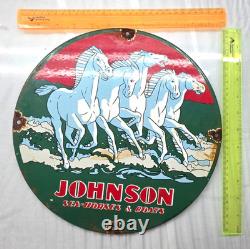 JOHNSON 12x 12 VINTAGE FLAT GENUINE PORCELAIN SIGN PUMP PLATE GAS STATION OIL