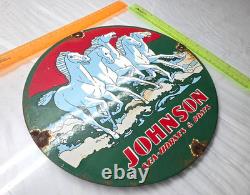 JOHNSON 12x 12 VINTAGE FLAT GENUINE PORCELAIN SIGN PUMP PLATE GAS STATION OIL