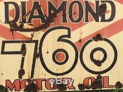 LQQK! ViNtAgE DIAMOND 760 MOTOR OIL Sign PORCELAIN Gas OLD Patina DX Man Cave