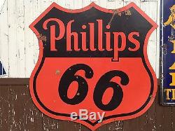 LQQK! VinTaGE DSP Porcelain 1949 PHILLIPS 66 Sign Gas Oil 72 6' OLD & VERY BIG
