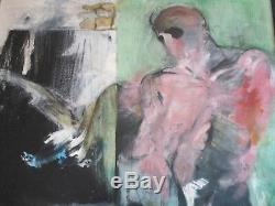 Large Abstract Expressionism Painting Male Model Vintage 1970 Modernism Signed