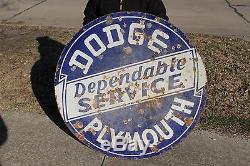 Large Vintage 1940's Dodge Plymouth Gas Oil 2 Sided 42 Porcelain Metal Sign