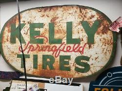 Large Vintage 1940's Kelly Tires Motor Oil Gas Station 48 Porcelain Metal Sign