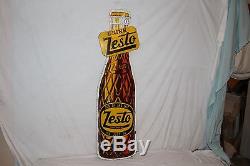 Large Vintage 1940's Zesto Soda Pop Bottle Gas Station 44 Embossed Metal Sign