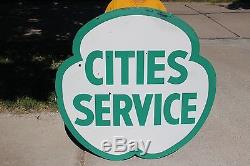 Large Vintage 1950's Cities Service Gas Station 2 Sided 48 Porcelain Metal Sign