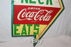 Large Vintage 1950's Coca Cola Red Neck Eats Restaurant Soda Pop 54 Metal Sign