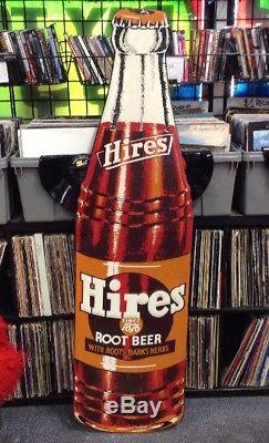 Large Vintage 1950s Hires Root Beer Soda Pop Bottle 57 Embossed Metal Sign