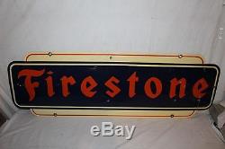 Large Vintage 1951 Firestone Tires Tire Gas Station Oil 2 Sided 48 Metal Sign