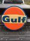 Large Vintage Gulf Gas Station Gasoline Motor Oil 28 Lighted Sign, Original