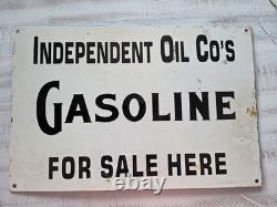 Large Vintage Independent Oil Co's Gasoline For Sale Here Porcelain Sign 12×18