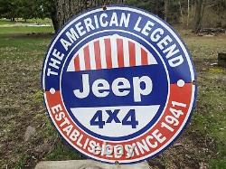 Large Vintage Jeep 4x4 Dealer Truck Porcelain Dealership Metal Sign 30