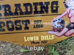 Large Vintage Mabel's Trading Post Store Porcelain Sign Indian 15 X 24