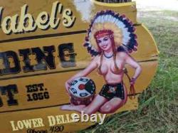 Large Vintage Mabel's Trading Post Store Porcelain Sign Indian 15 X 24