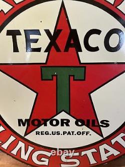 Large Vintage Style Texaco Double-sided Porcelain Dealer Sign 30 Inch