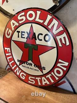 Large Vintage Style Texaco Double-sided Porcelain Dealer Sign 30 Inch