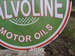 Large Vintage Valvoline Motor Oils Pure Penn Porcelain Gas Pump Sign 30
