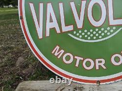 Large Vintage Valvoline Motor Oils Pure Penn Porcelain Gas Pump Sign 30
