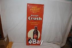 Large Vintage c. 1940 Orange Crush Crushy Soda Pop Bottle 47 Embossed Metal Sign
