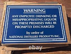 MAKE OFFER! Vintage Warning Employee Drinking Alcohol Tin Sign NOS WithWax Paper