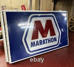 Marathon Sign Gas Oil Panel with White Aluminum Frame All-Original Vintage