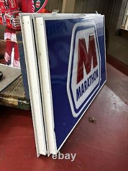 Marathon Sign Gas Oil Panel with White Aluminum Frame All-Original Vintage