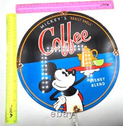 Mickey's Vintage 12 Flat Genuine Porcelain Sign Pump Plate Gas Station Oil