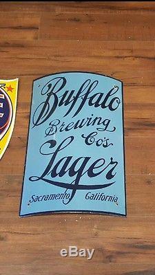 Minty Vintage Buffalo Brewing Co Lager Curved Porcelain Beer Sign Original