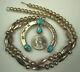 Navajo Naja Necklace 26.5 In 1920s Turquoise Sterling Bench Pearls Melons Signed