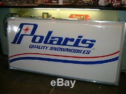 NOS OEM POLARIS DEALER LIGHTED DOUBLE SIDED SNOWMOBILE SIGN VINTAGE 6' x 3' TX