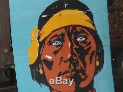 Navajo Freight Lines Original Metal Sign Trailer Art Blue Eyed Indian Vintage