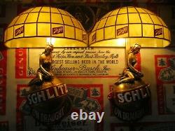 New Vtg 1971 Schlitz Beer Tiffany Ladies On Top Bar Light Broker Pub Sign Set A+