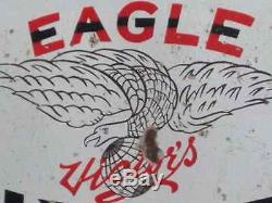 OLD EAGLE MOTOR OIL VINTAGE FLANGE DOUBLE SIDED GAS STATION PORCELAIN SIGN 1920s