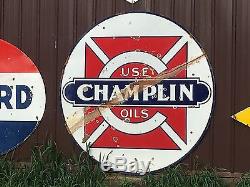 ORIGINAL CHAMPLIN Vintage PORCELAIN Gas Oil SIGN Display LARGE OLD BARN HANGER