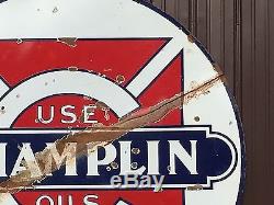 ORIGINAL CHAMPLIN Vintage PORCELAIN Gas Oil SIGN Display LARGE OLD BARN HANGER