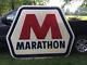 Original Huge Old Vintage Marathon Oil Gas Sign, Deep Rich Dark Colors 7' X 6