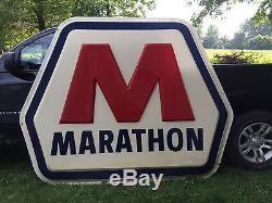Original Huge Old Vintage Marathon Oil Gas Sign, Deep Rich Dark Colors 7' X 6