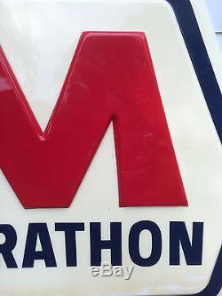 Original Huge Old Vintage Marathon Oil Gas Sign, Deep Rich Dark Colors 7' X 6