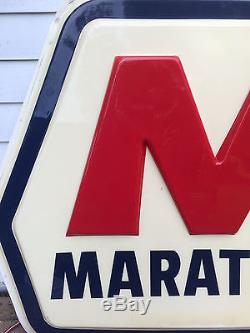 Original Huge Old Vintage Marathon Oil Gas Sign, Deep Rich Dark Colors 7' X 6