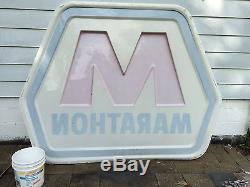 Original Huge Old Vintage Marathon Oil Gas Sign, Deep Rich Dark Colors 7' X 6